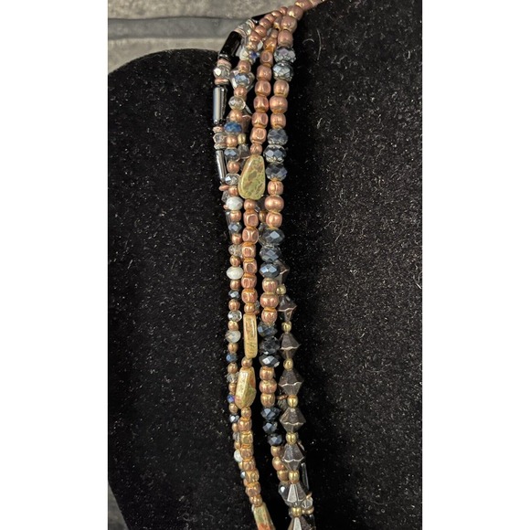 18 1/2” Multistrand Beaded Necklace Copper, Stone, Hematite Boho Earthy Natural - Picture 2 of 4
